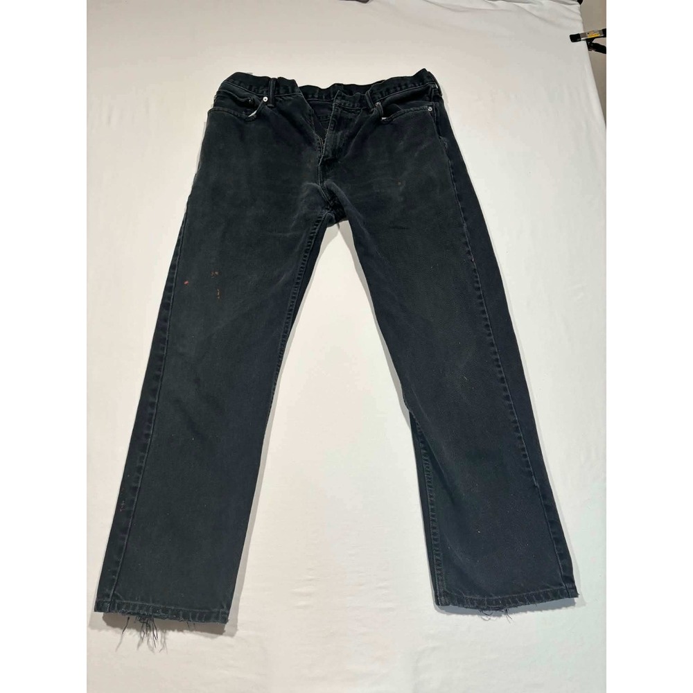 Levis 505 Mens Jeans 38x34 Faded Black Regular Fit Straight Leg Distressed Work
